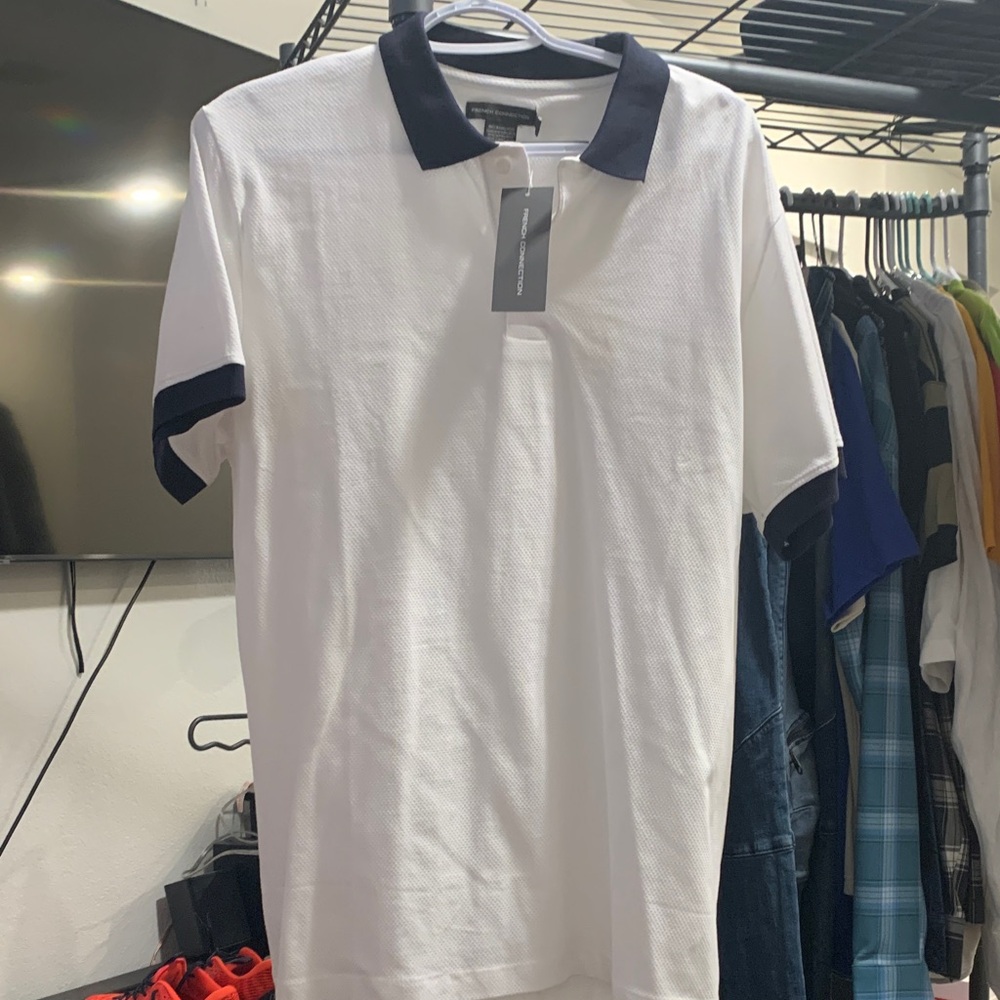 French Connection White Polo with Black Trim